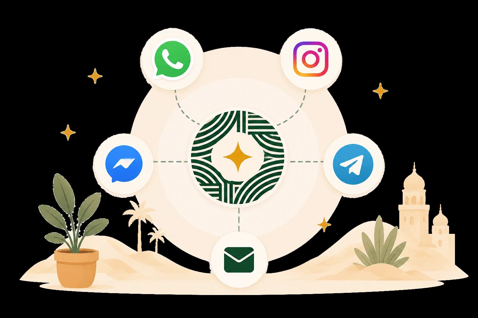 Multiple messaging channels flowing into one Kasbly inbox